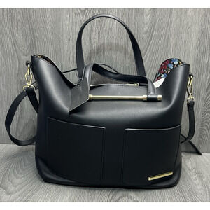 Steve Madden Handbag Purse Shoulder Strap Handles Black Floral Lining